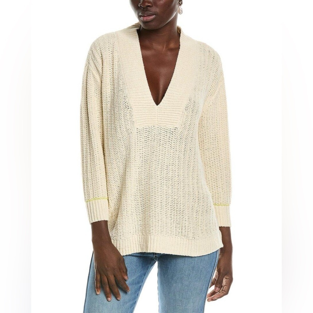 CAbi Ivory V-Neck Knit Croquet Pullover Sweater Women’s Size Small